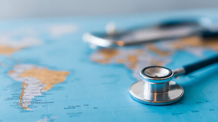 p3685236 160 A stethoscope rests on a digital world map, symbolizing the interconnectedness of global healthcare and the urgent need for action on a sick planet 79352474 1