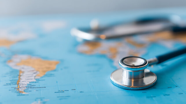 p3685236 160 A stethoscope rests on a digital world map, symbolizing the interconnectedness of global healthcare and the urgent need for action on a sick planet 79352474 1