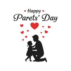 Happy Parents Day Father and Daughter Silhouette with Hearts