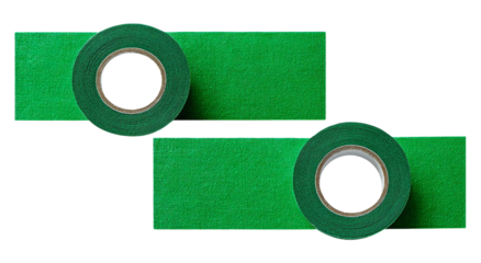 Two green rolls of tape are on a white background