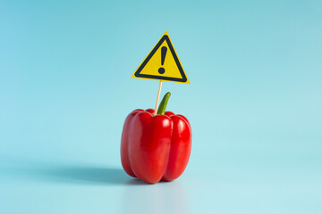 Sweet red pepper, rich in nutrients and antioxidants, and an exclamation mark in a yellow triangle...