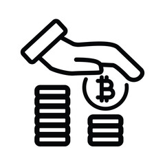 Hand places a bitcoin coin onto stacks of coins. Cryptocurrency investment, finance concepts, digital currency, blockchain technology, financial growth visualization.