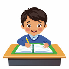Vector animation of a student flipping a page in their notebook and continuing to write with focus