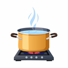 Looping vector animation of a pot simmering on the stove with visible bubbling and steam