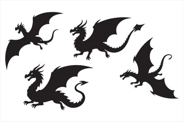 Black and white dragon vector illustration, a majestic heraldic animal design
