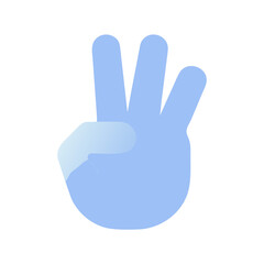 Light blue hand showing three fingers raised gesture isolated on transparent background