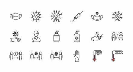 Fototapeta premium Coronavirus Prevention Icons: Hygiene, Safety, and Health Measures