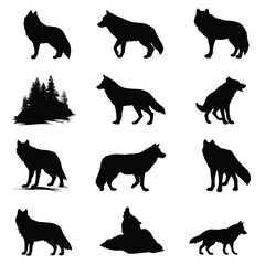 wolf silhouette set, Black & White silhouette set