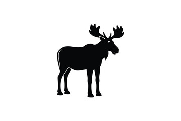 Fototapeta premium Majestic Moose Standing Tall in Black Silhouette Against a White Background for Design Projects silhouette