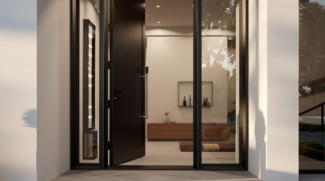 Opening front entrance of modern family home captured in calm daylight scene

Opening front entrance of modern family home captured in calm daylight scene

