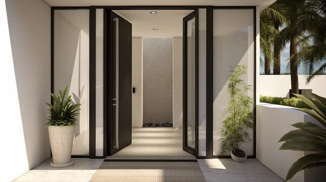 Opening front entrance of modern family home captured in calm daylight scene

Opening front entrance of modern family home captured in calm daylight scene

