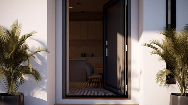 Opening front entrance of modern family home captured in calm daylight scene

Opening front entrance of modern family home captured in calm daylight scene

