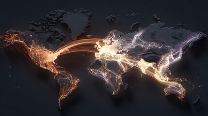 World Map Showing Global Connection Network