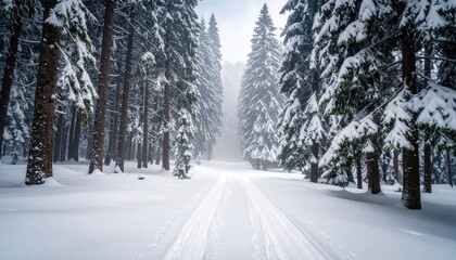 Obraz premium Snowy winter forest trail