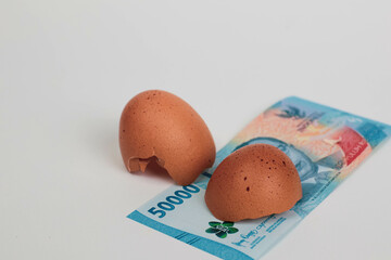 Cracked Egg with Indonesian Rupiah – Concept of Food Inflation and Rising Living Costs