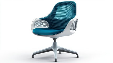 Task chair with vibrant blue cushion and plastic base on white background