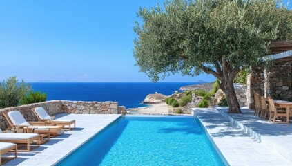Fototapeta premium Coastal villa pool with ocean view