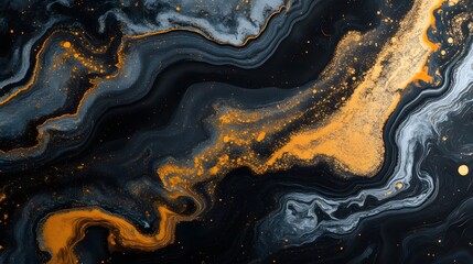 Obraz premium Abstract design with flowing dark colors and golden speckles.