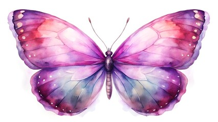 Obraz premium Watercolor Butterfly with Purple and Pink Wings Isolated on White Background