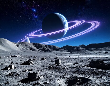 Alien landscape with a ringed planet