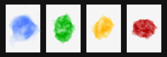 Colorful Cloud Textures &ndash; Blue, Green, Yellow, and Red Ink Smoke Set. Ideal design for social media, cover, banner, flyer, ads.