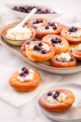Czeck sweet fried cakes , made from yeast dough, donuts , pastry, filled with cream cheese