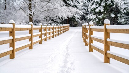 Snowy wooden fence path