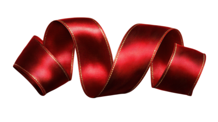 Red Satin Ribbon with Gold Edge on Transparent Background