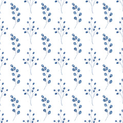 Seamless pattern with watercolor leaves navy blue, repeat floral texture, indigo&nbsp;background hand drawing. Perfectly for wrapping paper, wallpaper, fabric, texture and other printing.
