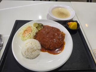 Crispy Pork Cutlet Tonkatsu with Rice and Cabbage Salad