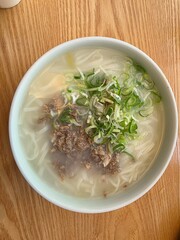 Authentic Korean Andong Guksu Noodle Soup with Beef and Scallions