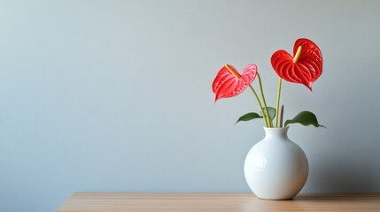 Red Anthurium flowers in white vase