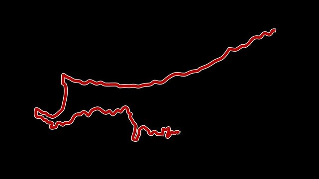 2D animated map of Northern Cyprus a de facto state that comprises the northeastern portion of the island of Cyprus in red and white line animation with alpha channel or transparent