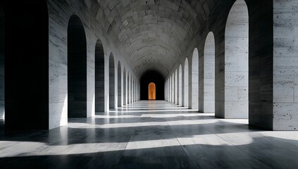 Fototapeta premium Modern Corridor with White Columns and Concrete Walls
