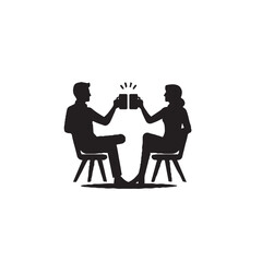 Two People Clinking Mugs Silhouette on White Background – Vector Illustration for Friendship, Celebration, and Everyday Connection Concepts