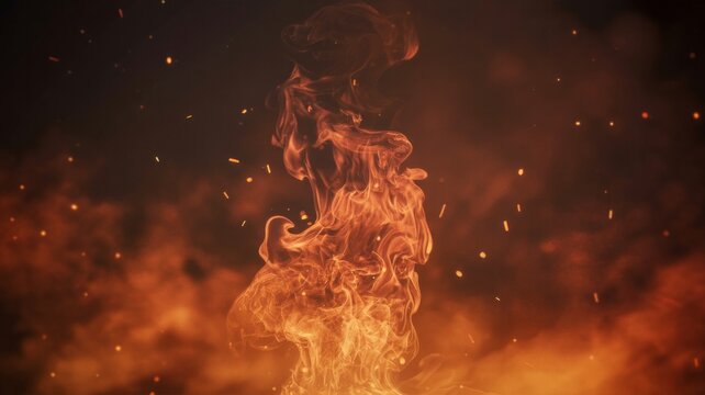 Fiery inferno with orange flames and smoke creates a hot, intense atmosphere