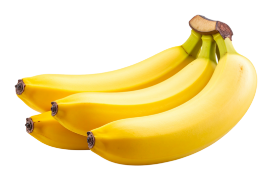 Realistic Banana Bunch with Slight Curve, Bright Yellow Fresh Fruit Illustration, Isolated on Transparent Background, Hand Drawn Tropical Fruit, Healthy Snack Vector Artwork