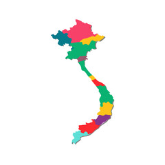 Vietnam Map with Colorful Regions Illustrative Geographic Divisions of the Country for Travel Planning and Educational Purposes.