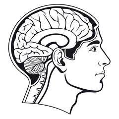 Anatomical Illustration of Human Brain and Head Exploring Neuroscience and Cognitive Function