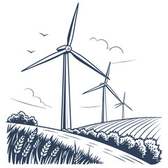 Wind Turbines in a Serene Landscape An Illustration of Sustainable Energy Sources in Rural Areas 