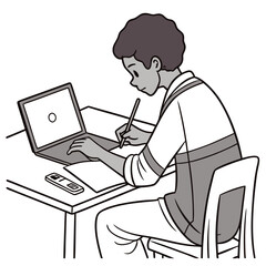 Illustration of a Person Working from Home with Laptop and Paper on a Desk, an image for Remote Learning.