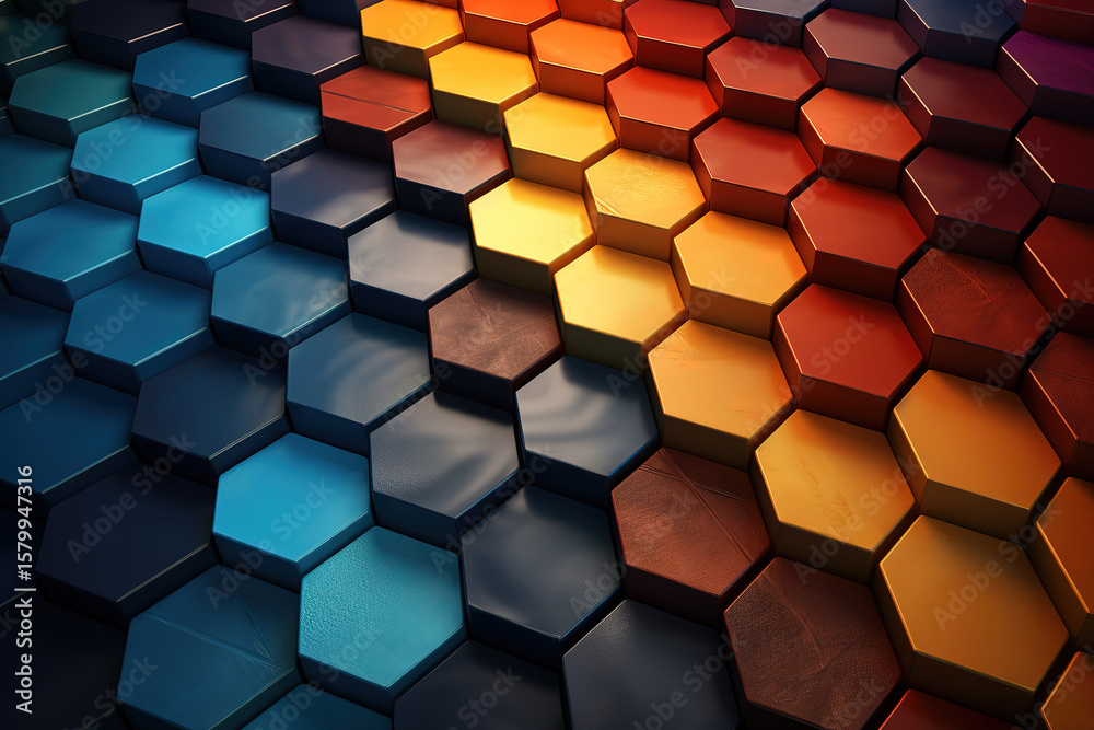 Poster vibrant abstract hexagonal geometric background with an ultra-wide perspective