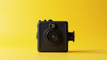 Black Vintage Analog Camera on Yellow
