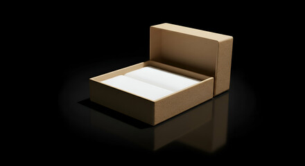 Empty light brown jewelry box with white interior. Perfect for jewelry or product ads, highlighting elegant packaging.