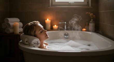 Woman relaxing in a warm bath