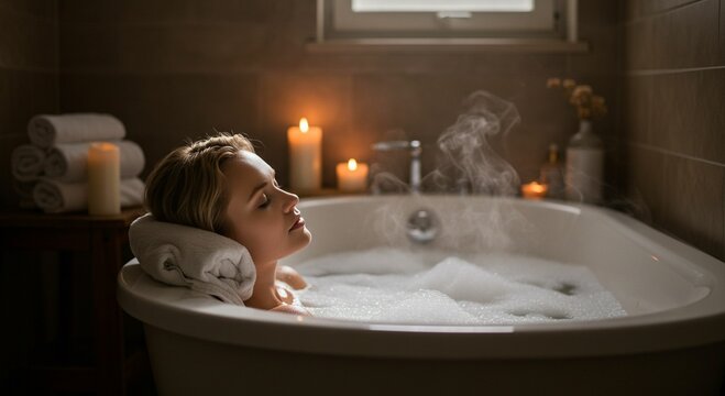 Woman relaxing in a warm bath