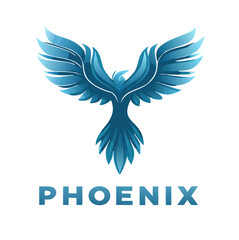 Obraz premium A stunning and vibrant phoenix logo with intricate blue feathers against a white background