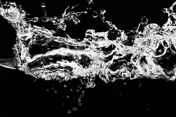黒の背景に水面に浮上する気泡.