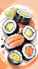 Delicious Sushi Roll Assortment on Table