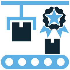Quality production icon vector, highlighting superior manufacturing and high-standard output. Perfect for industrial, factory, or business designs focused on excellence in goods creation.